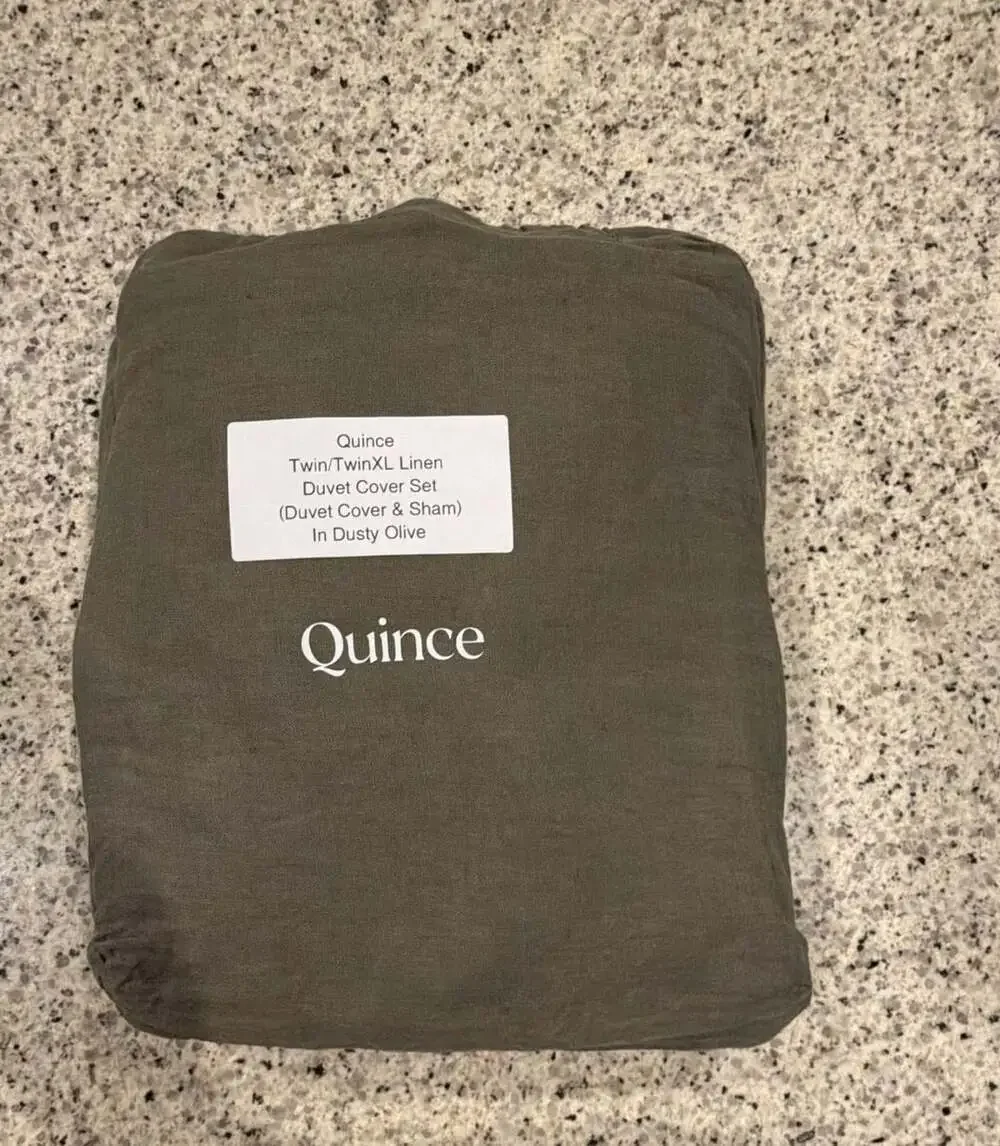 Quince Twin/TwinXL Linen Duvet Cover Set in Dusty Olive